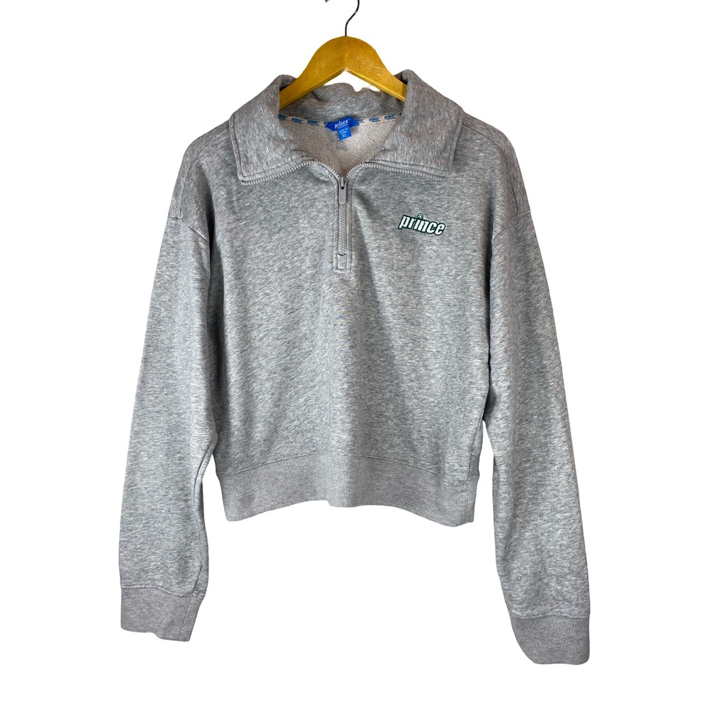 Prince Pickleball Quarter Zip Sweatshirt Gray Cropped Pullover XL Womens
